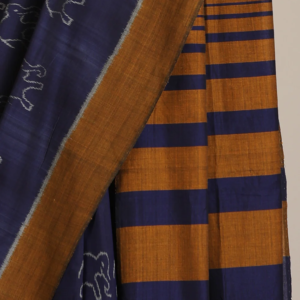 Blue Handloom Cotton Hathi Motif Ikat Saree