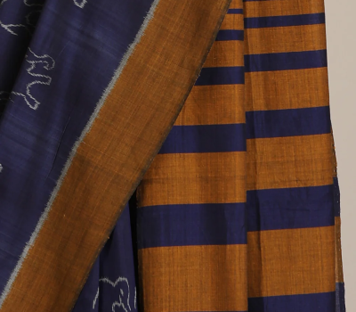 Blue Handloom Cotton Hathi Motif Ikat Saree